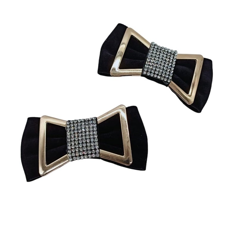 Douqu A Pair Korean Black Velvet Rhinestone Bow Shoe Decoration Charms Wedding Bridal Shoe Clips for Women High Heel - Image 2